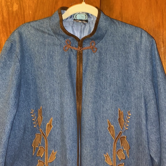 Isabella’s Journey Denim Expressions Long Coat,Faux Suede Cuffs,Embellishments - Picture 2 of 16